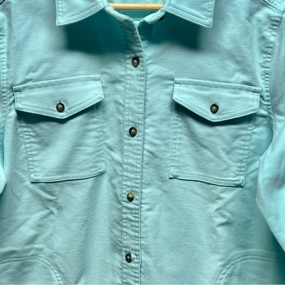 Orvis Denim Jacket Womens Large Aqua Blue Button Down‎ Pockets Collared - Picture 4 of 12